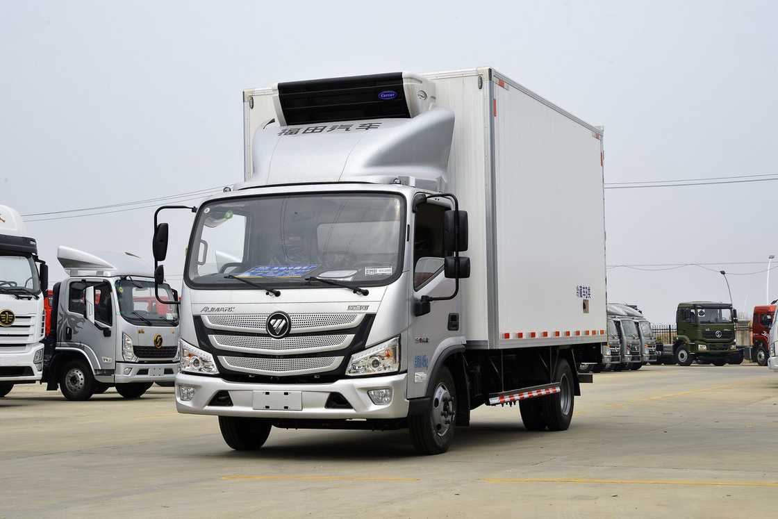 158 chevaux 4x2 sièges en rangée unique Six vitesses 4,08m Double porte boîte de chargement blanche Foton BJ5048 camion réfrigéré